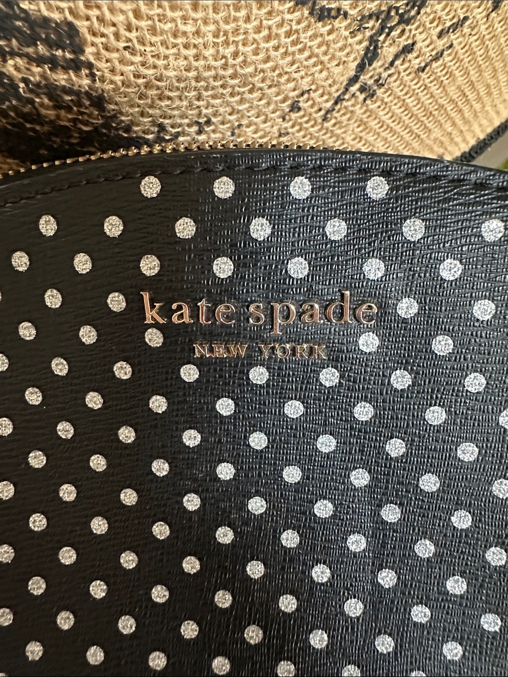 kate spade Black and Metallic silverPolka Dot Crossbody with Gold Chain ♠️